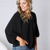 Perrie V-Neck Dolman Blouse Top - Black
