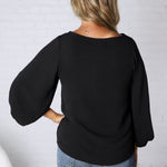 Perrie V-Neck Dolman Blouse Top - Black