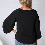 Perrie V-Neck Dolman Blouse Top - Black