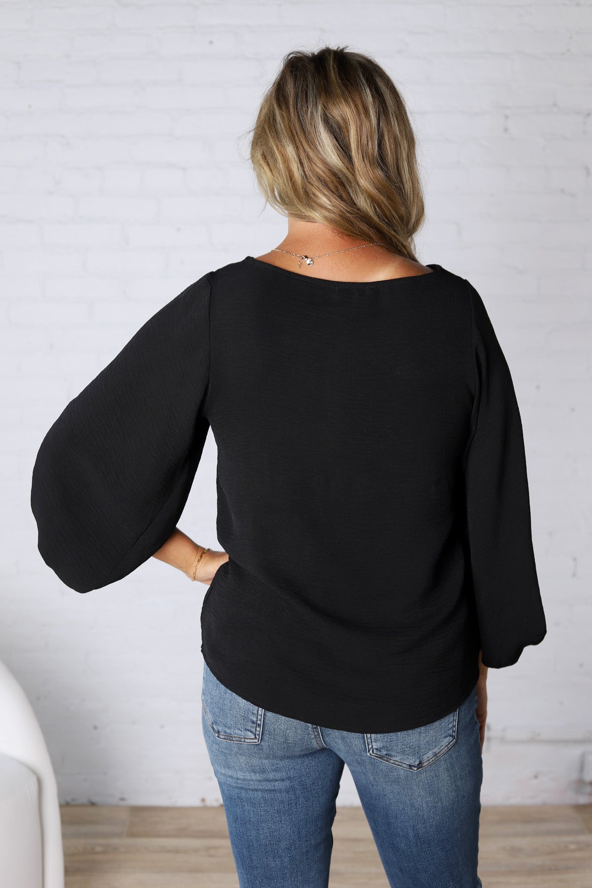 Perrie V-Neck Dolman Blouse Top - Black