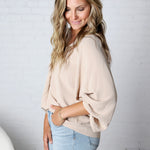 Perrie V-Neck Dolman Blouse Top - Taupe