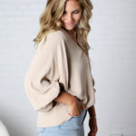 Perrie V-Neck Dolman Blouse Top - Taupe