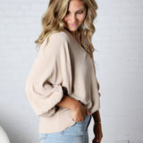 Perrie V-Neck Dolman Blouse Top - Taupe