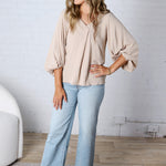 Perrie V-Neck Dolman Blouse Top - Taupe