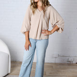 Perrie V-Neck Dolman Blouse Top - Taupe