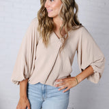 Perrie V-Neck Dolman Blouse Top - Taupe