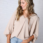 Perrie V-Neck Dolman Blouse Top - Taupe
