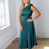 Perrin One-Shoulder Midi Dress - Dk Green