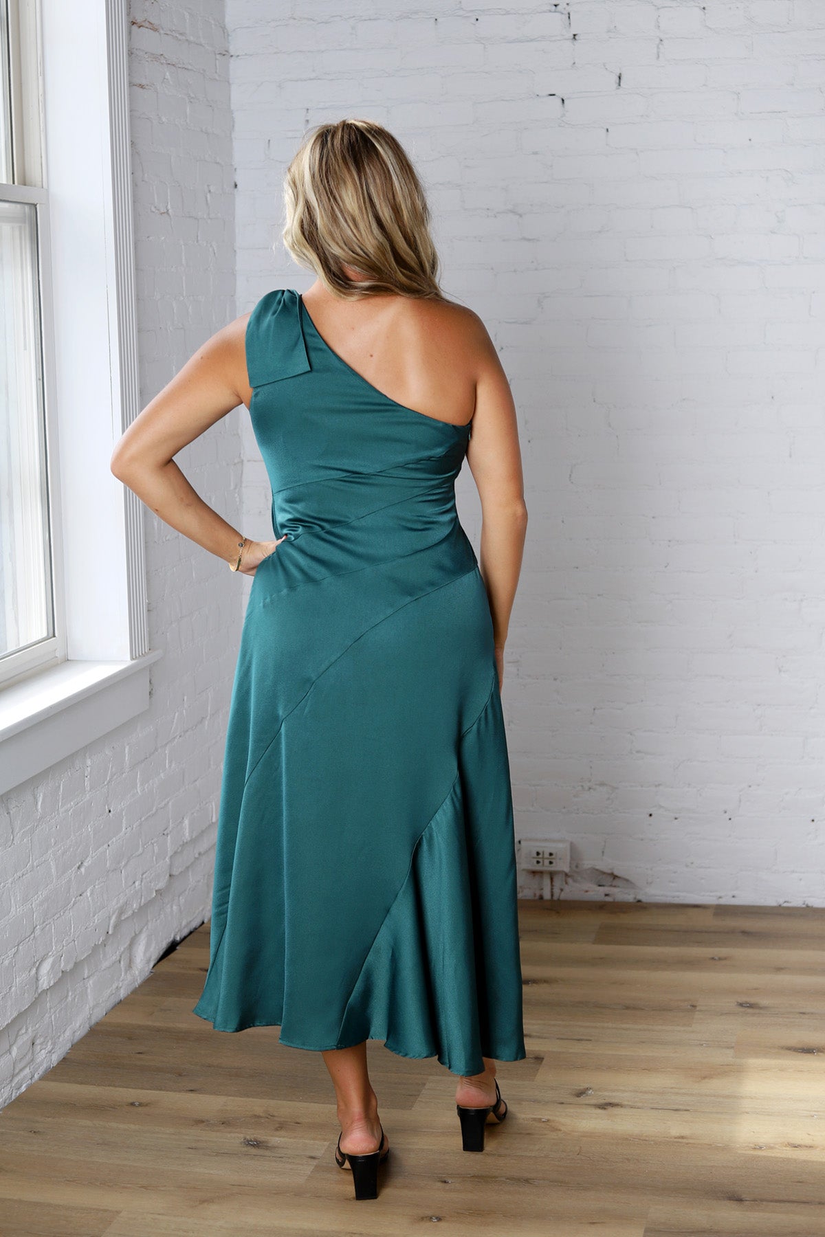 Perrin One-Shoulder Midi Dress - Dk Green