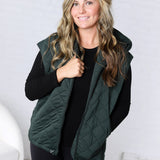 Perrin Quilted Hoodie Vest - Forest Green