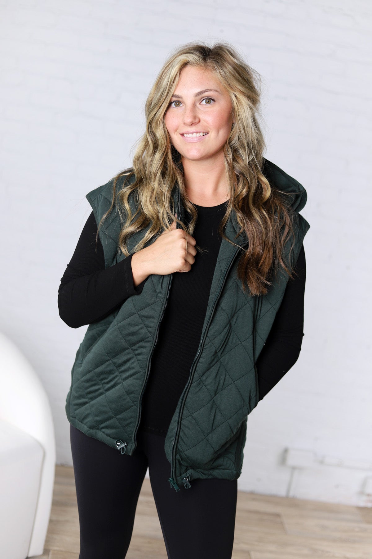 Perrin Quilted Hoodie Vest - Forest Green