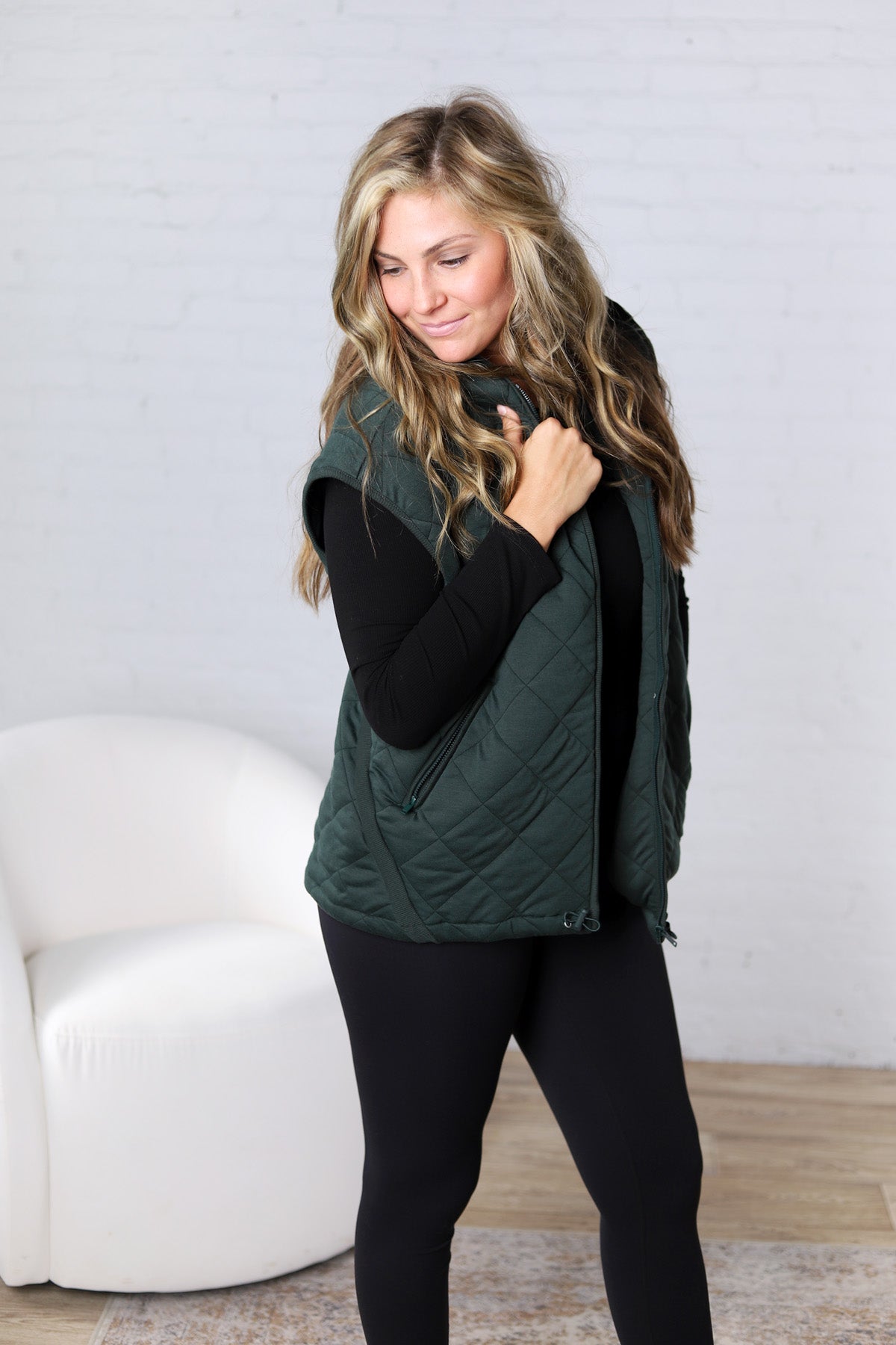 Perrin Quilted Hoodie Vest - Forest Green