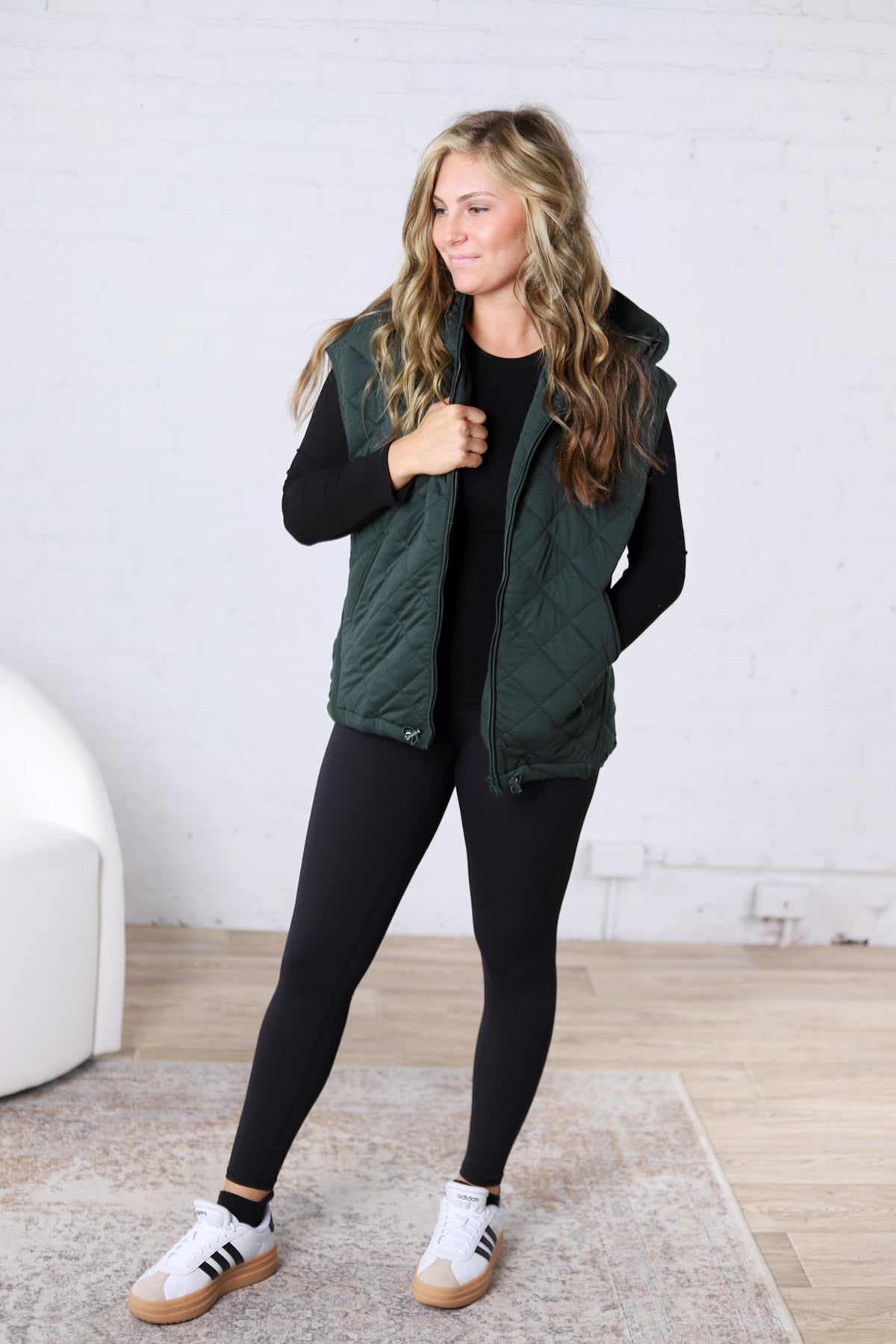 Perrin Quilted Hoodie Vest - Forest Green