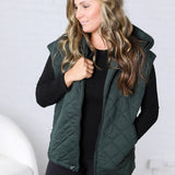 Perrin Quilted Hoodie Vest - Forest Green