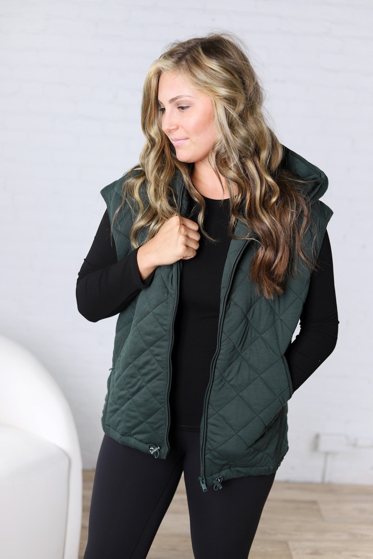 Perrin Quilted Hoodie Vest - Forest Green