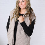 Perrin Quilted Hoodie Vest - Taupe