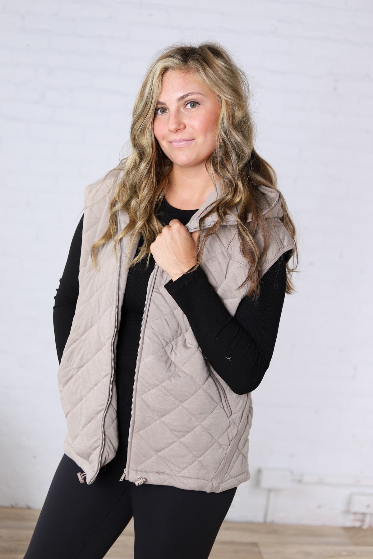 Perrin Quilted Hoodie Vest - Taupe