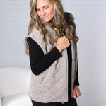 Perrin Quilted Hoodie Vest - Taupe