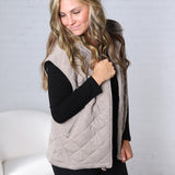 Perrin Quilted Hoodie Vest - Taupe