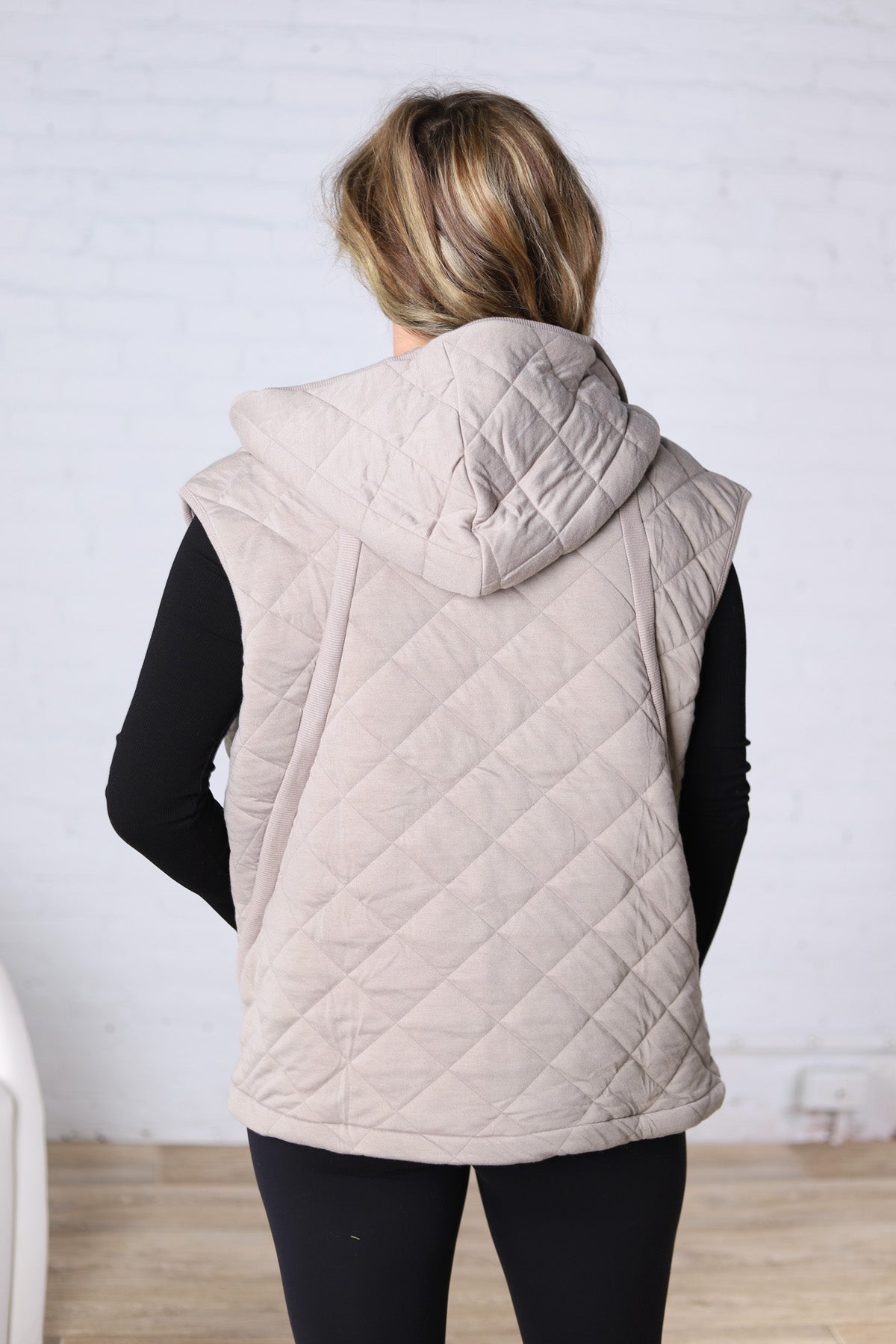 Perrin Quilted Hoodie Vest - Taupe
