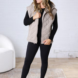 Perrin Quilted Hoodie Vest - Taupe
