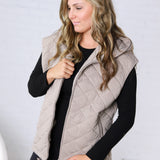 Perrin Quilted Hoodie Vest - Taupe