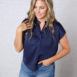 Perry Cap Sleeve Blouse - Navy