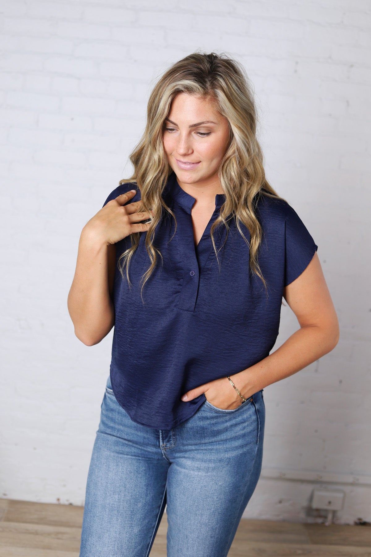 Perry Cap Sleeve Blouse - Navy