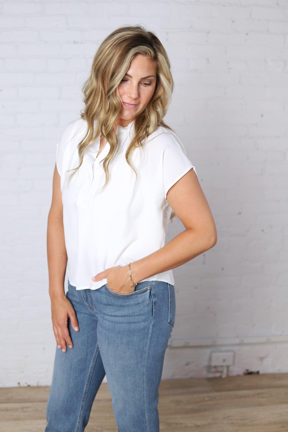 Perry Cap Sleeve Blouse - Off White