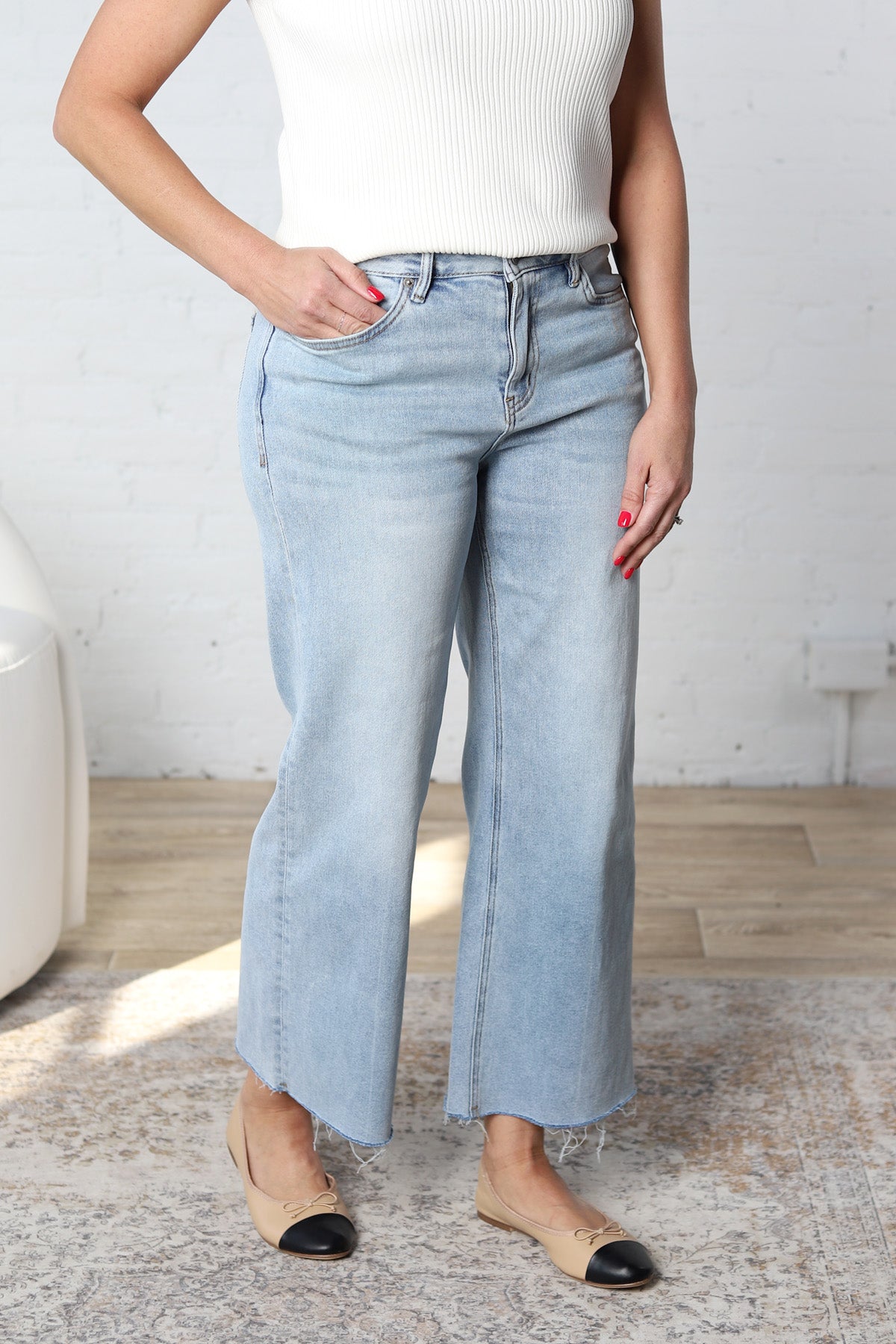 Petra Mid Rise Wide Leg Denim - Raw Hem