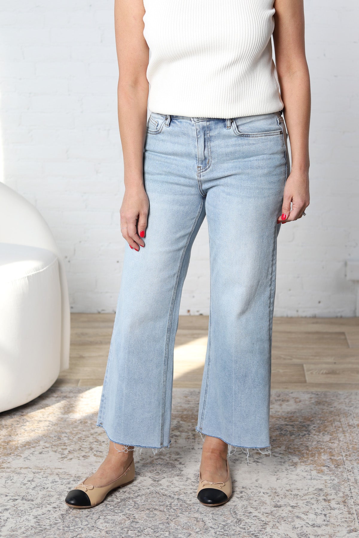 Petra Mid Rise Wide Leg Denim - Raw Hem FINAL SALE