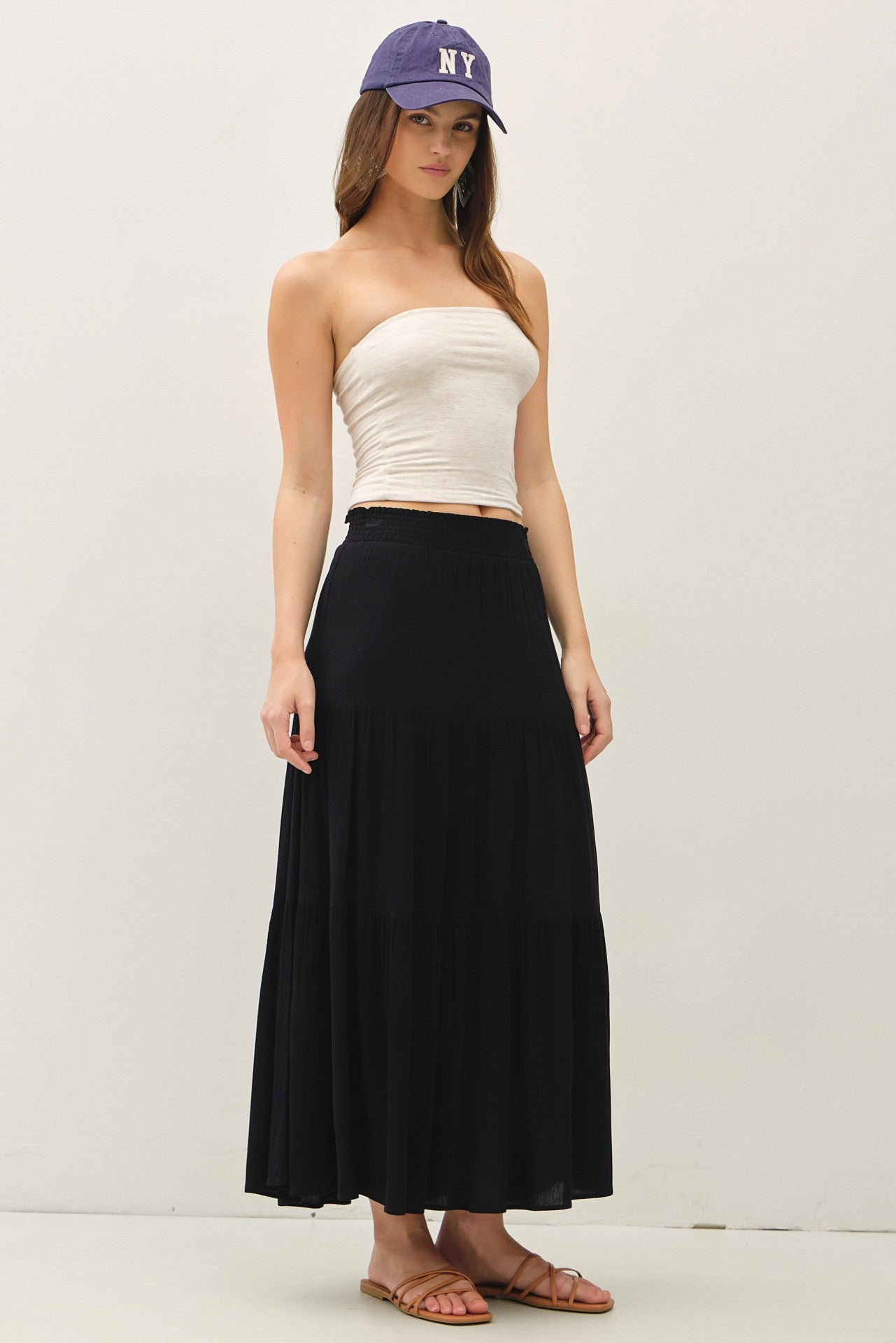 Petra Smocked Waist Tiered Maxi Skirt