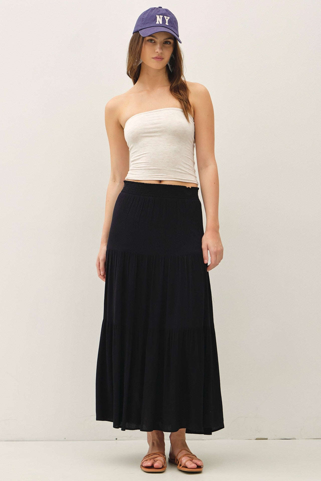 Petra Smocked Waist Tiered Maxi Skirt