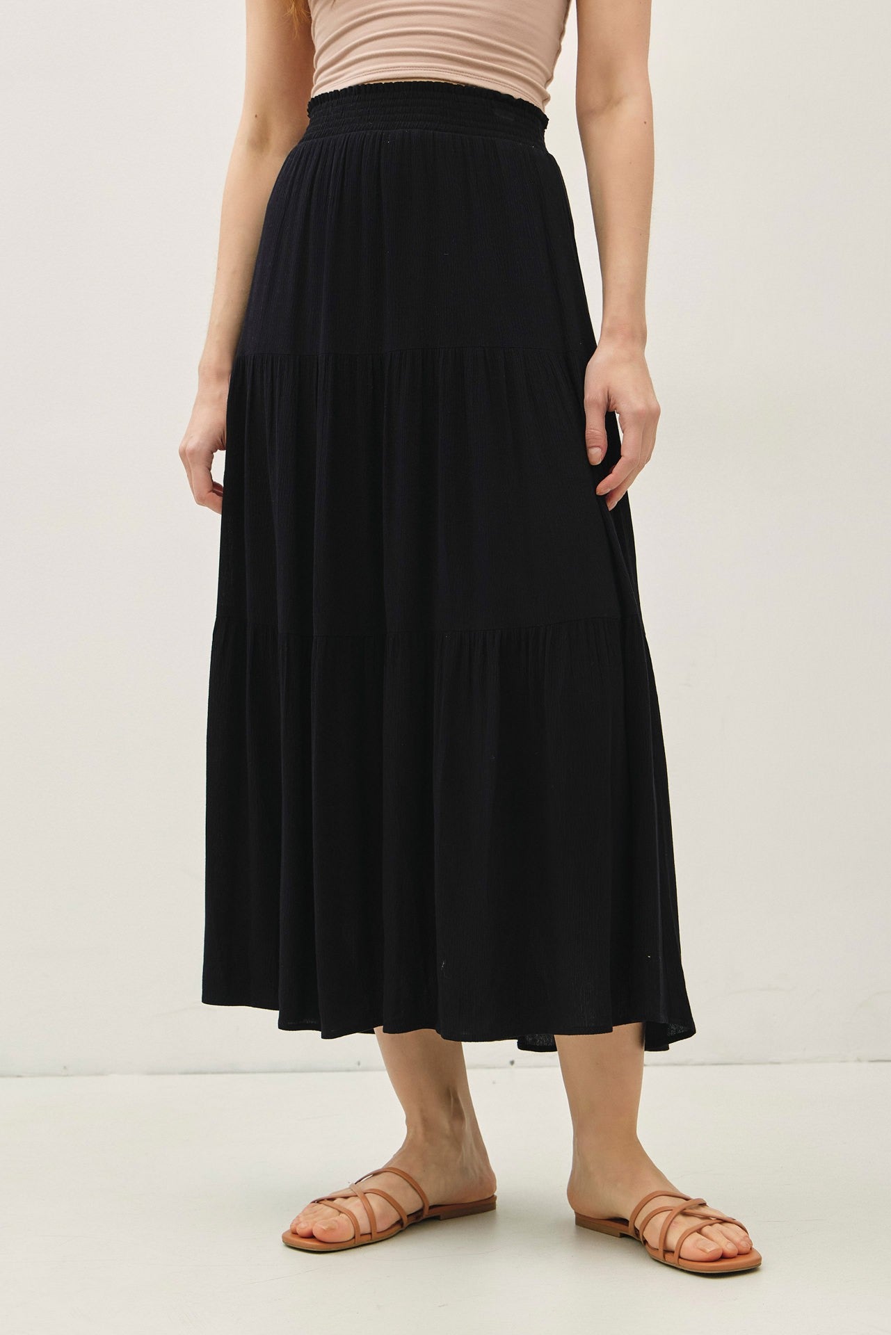 Petra Smocked Waist Tiered Maxi Skirt