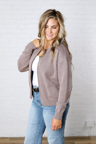 Petra Zip Front Knit Cardigan Sweater - Mauve