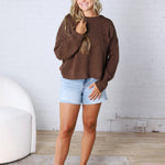 Peyton Roll Neck Pocket Sweater - Espresso