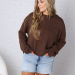 Peyton Roll Neck Pocket Sweater - Espresso