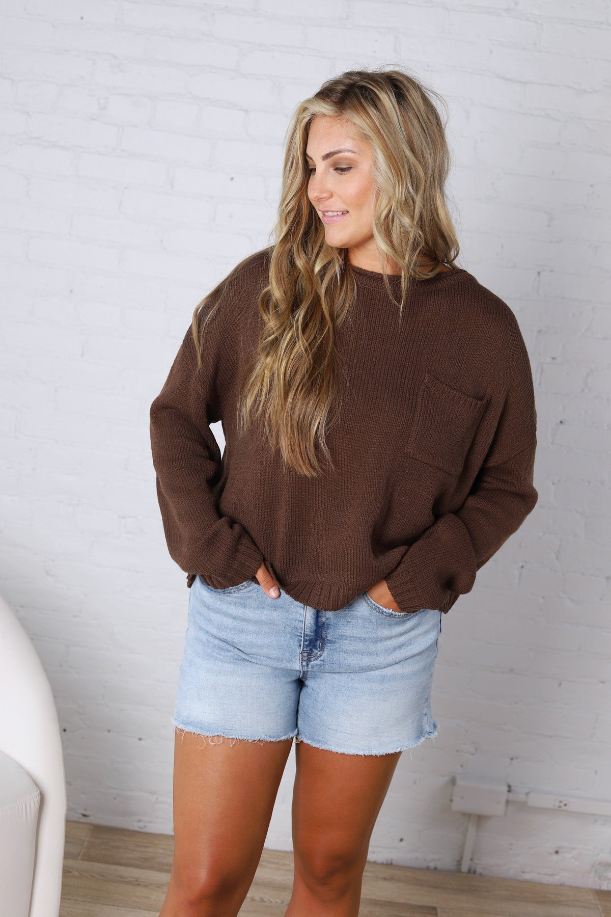 Peyton Roll Neck Pocket Sweater - Espresso