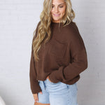 Peyton Roll Neck Pocket Sweater - Espresso