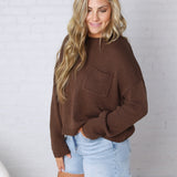 Peyton Roll Neck Pocket Sweater - Espresso