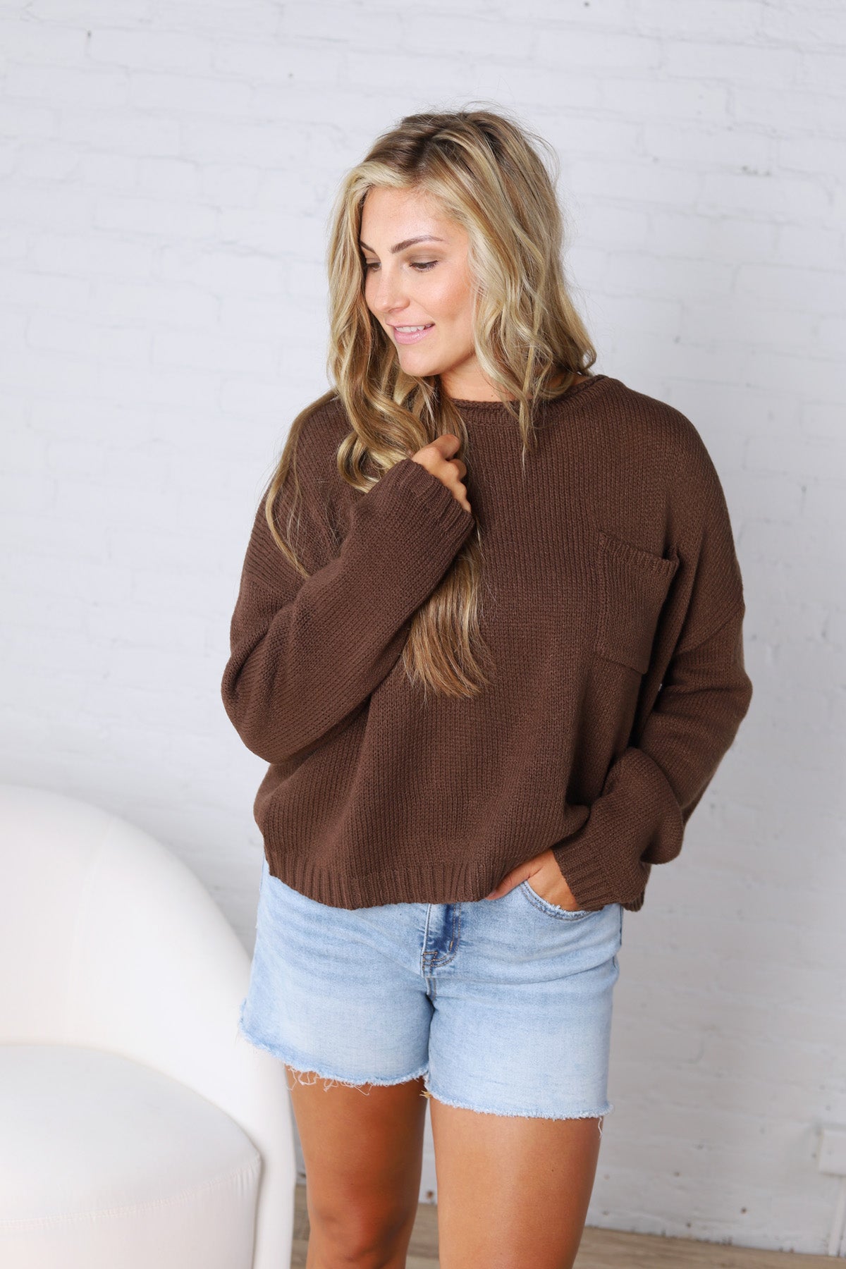 Peyton Roll Neck Pocket Sweater - Espresso