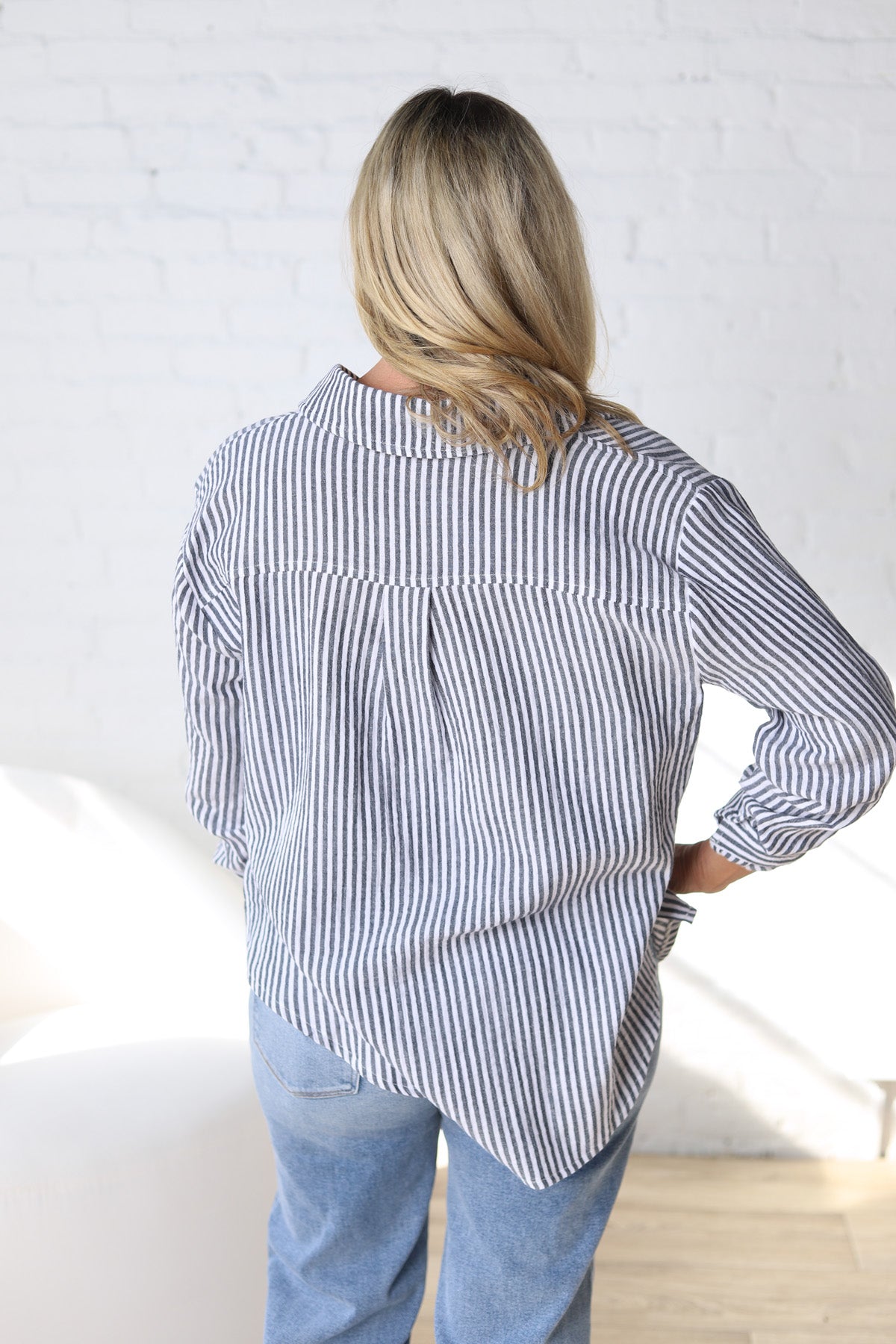 Phoebe Oversized Button Down Top - Navy