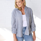 Phoebe Oversized Button Down Top - Navy **RESTOCK COMING**