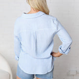 Phoebe Oversized Button Down Top - Ocean Blue