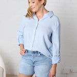 Phoebe Oversized Button Down Top - Ocean Blue