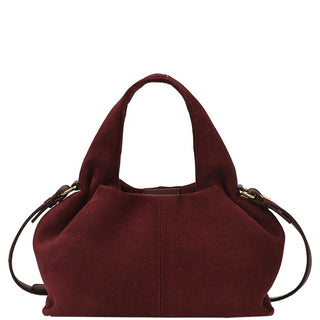 Yvette Suede Handle Satchel Bag - Burgundy