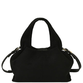 Yvette Suede Handle Satchel Bag - Black