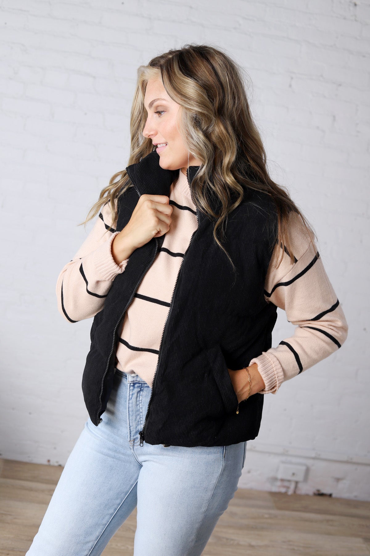 Piper Corduroy Puffer Vest - Black