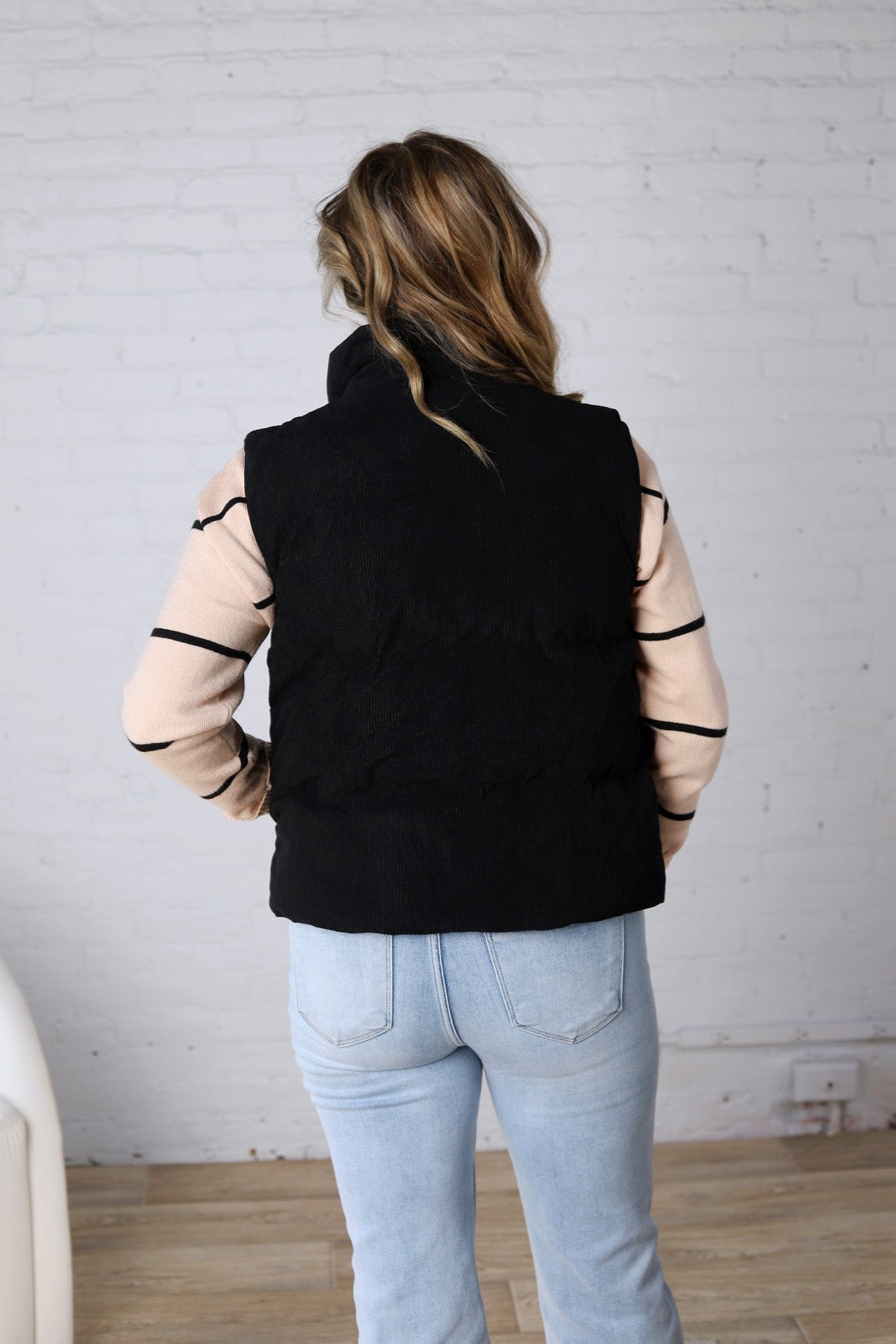 Piper Corduroy Puffer Vest - Black