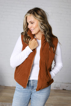 Piper Corduroy Puffer Vest - Camel